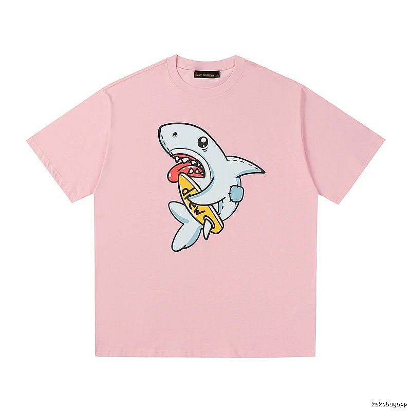 DREW Cartoon Style Shark Print Pink T-shirt