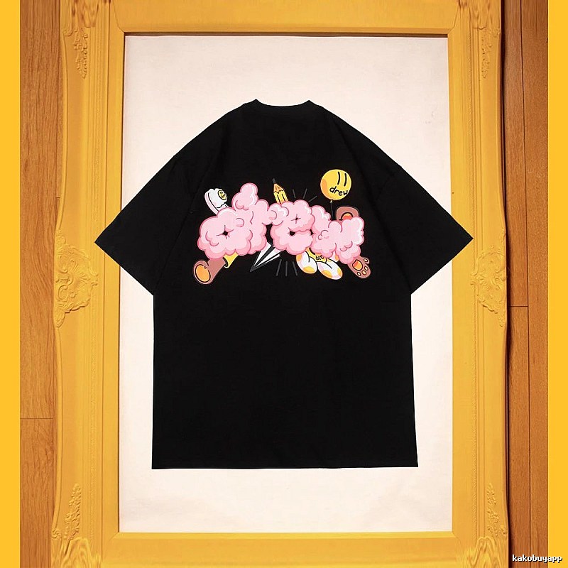 DREW Cloud Print Street Style Black Short Sleeve T-Shirt