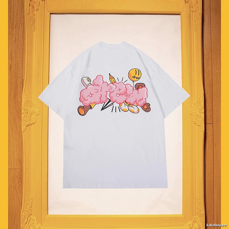 DREW Cloud Print Street Style White Short-sleeve T-shirt