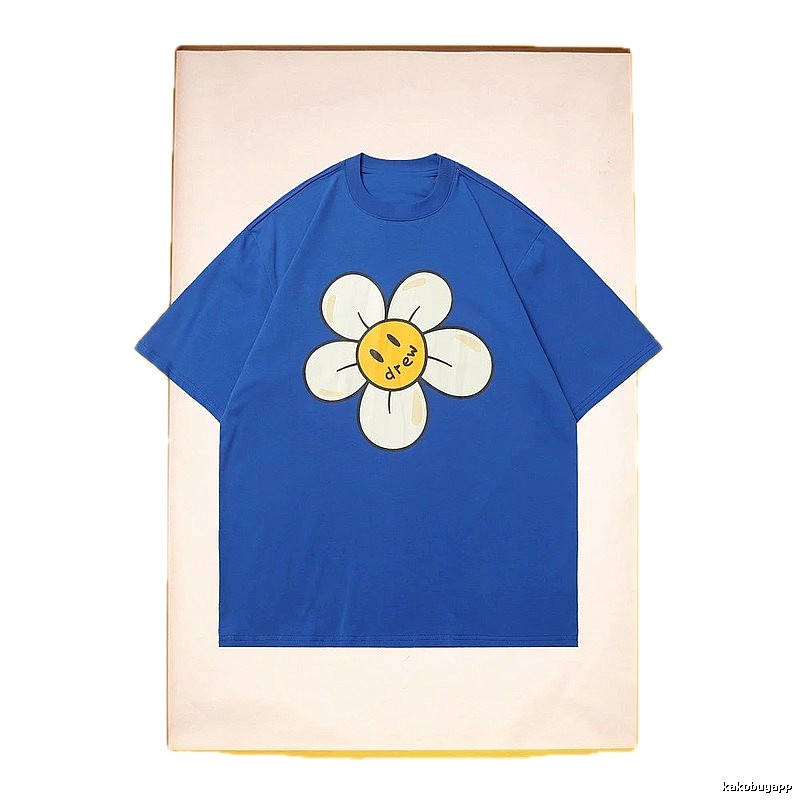 DREW Smiley Face Floral Street Style Blue T-shirt