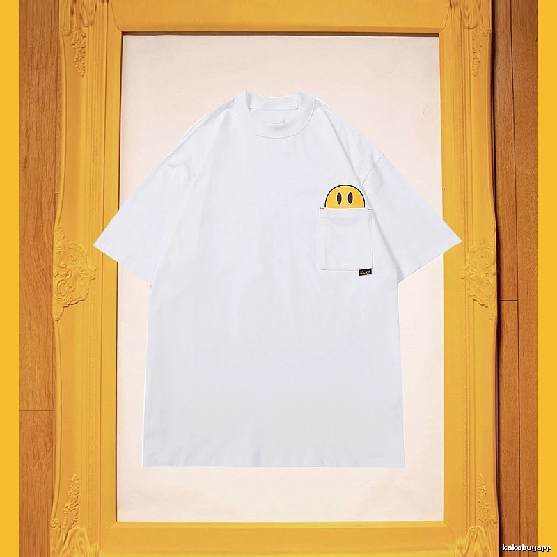 DREW Smiley Face Pocket Street Style White T-Shirt