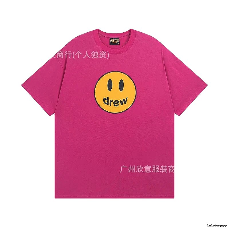 DREW Smiley Face Print Street Style Rose Red T-Shirt