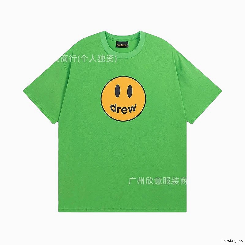 DREW Smiley Face Street Style Green Short Sleeve T-Shirt