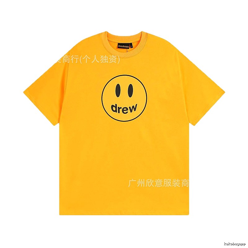 DREW Smiley Face Street Style Yellow Short Sleeve T-shirt
