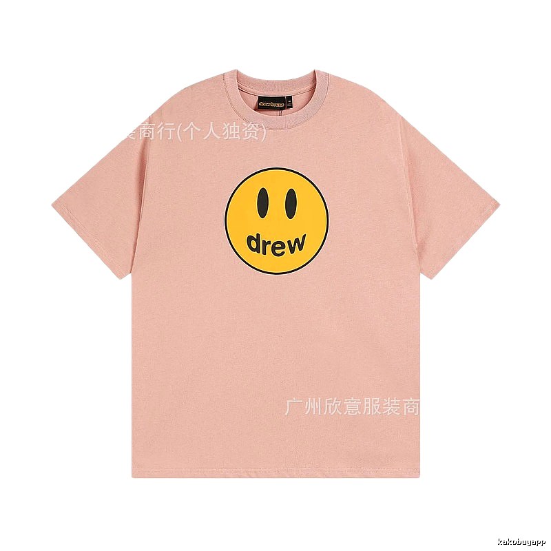 Drew Smiley Print Street Style Pink T-Shirt