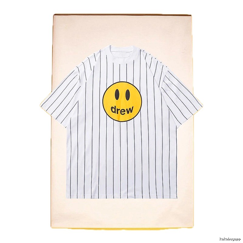 DREW Smiley Series Street Style White Striped Short Sleeve T-shirt