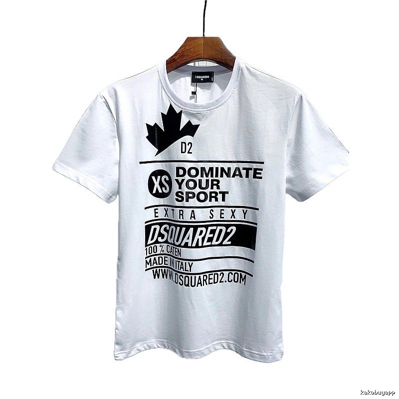 DSQ Squared Maple Leaf Print Street Style White T-Shirt