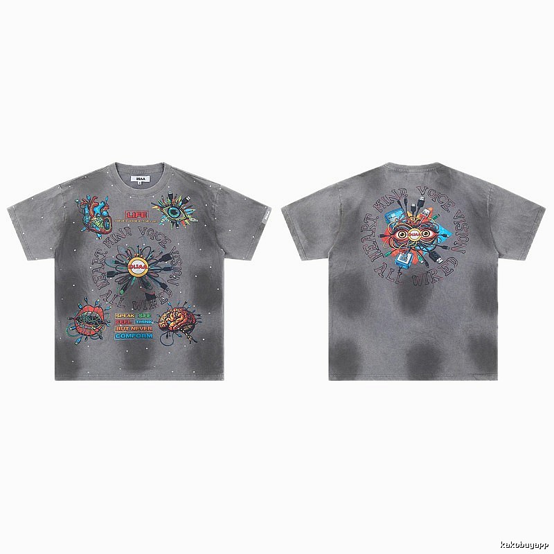DUAA Cyber Print Street Style Grey T-Shirt