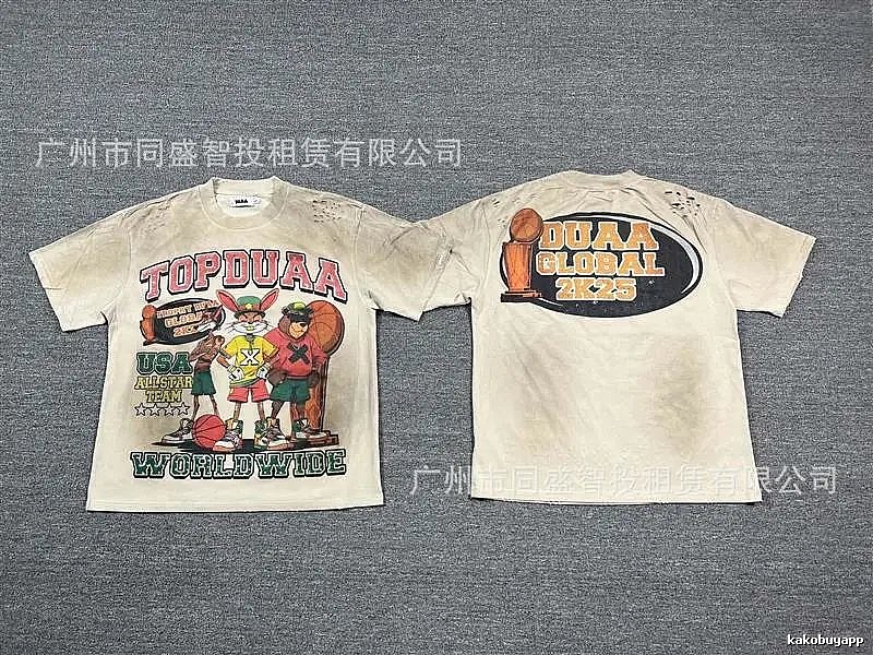 DUAA2K25 American Retro Beige Printed Short-sleeve T-shirt