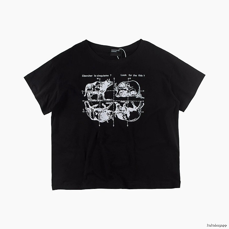 ERD Bull Print Street Style Black Short Sleeve T-shirt