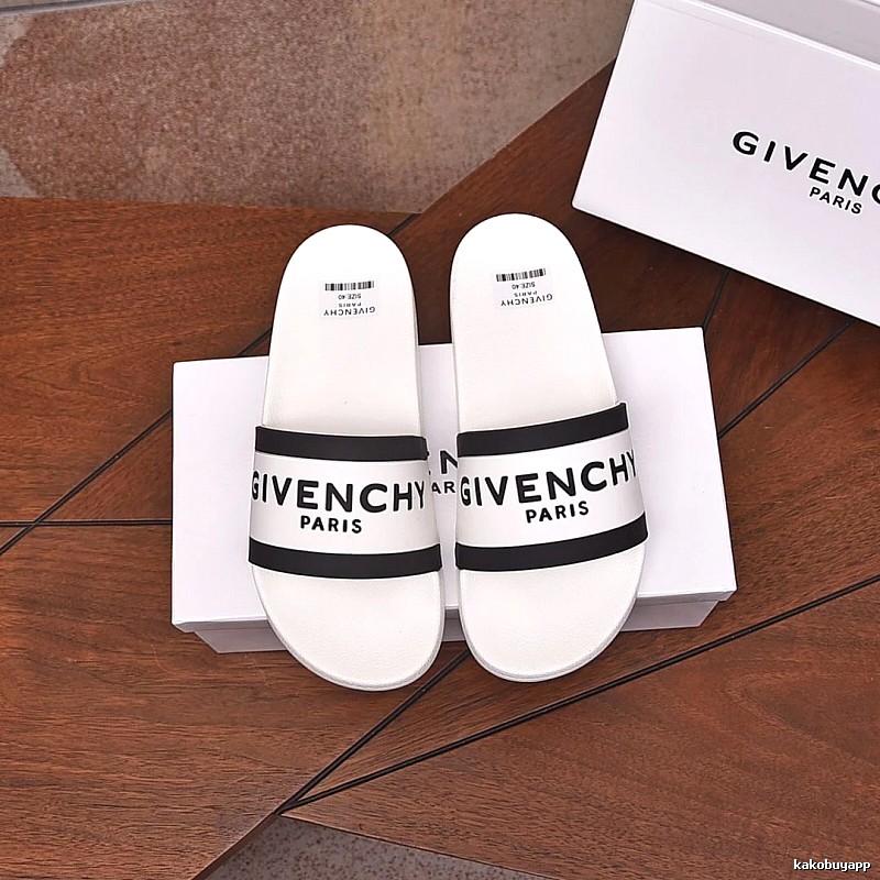 Givenchy Paris Minimalist Lettering White-Black Colorblock Slide Sandals