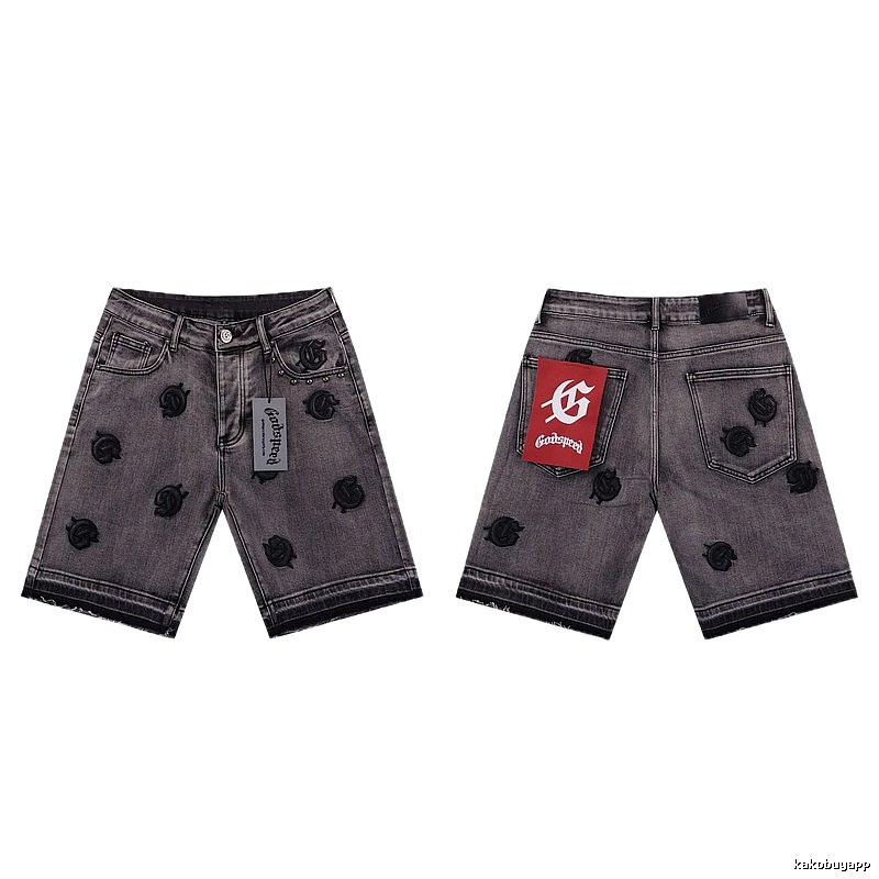 Godspeed Embroidered Street Style Ash Denim Shorts