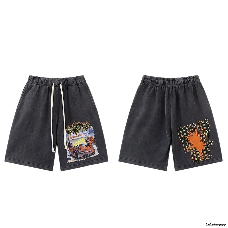 Godspeed Supercar Print Street Style Charcoal Gray Shorts