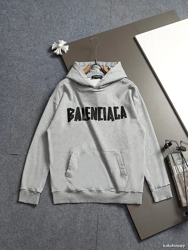 Gray Hoodie with Bold Balenciaga Balenciaga Hoodie with Button Detail