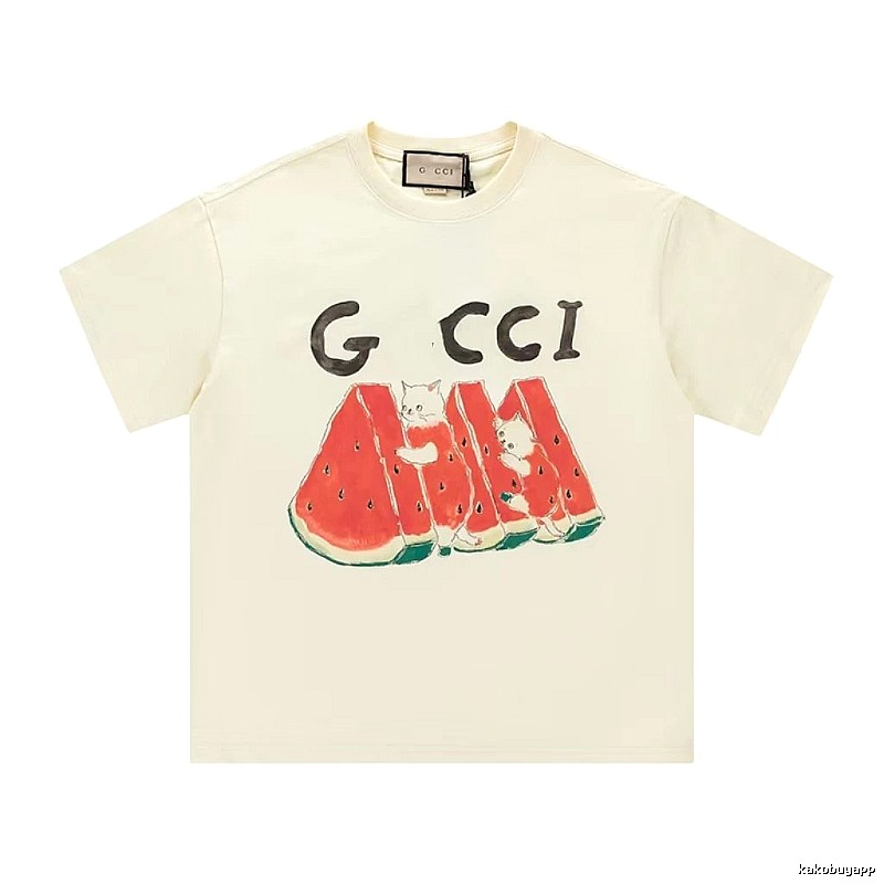 Gucci Cat and Watermelon Printed Off-white Casual T-Shirt