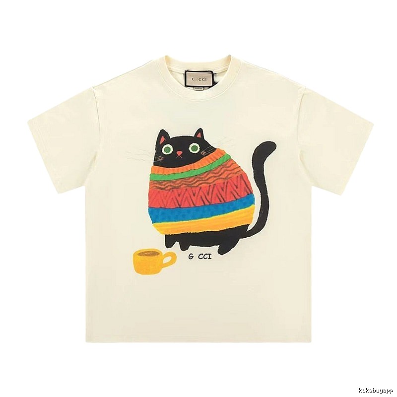 Gucci Cat Print Casual Off-white T-Shirt