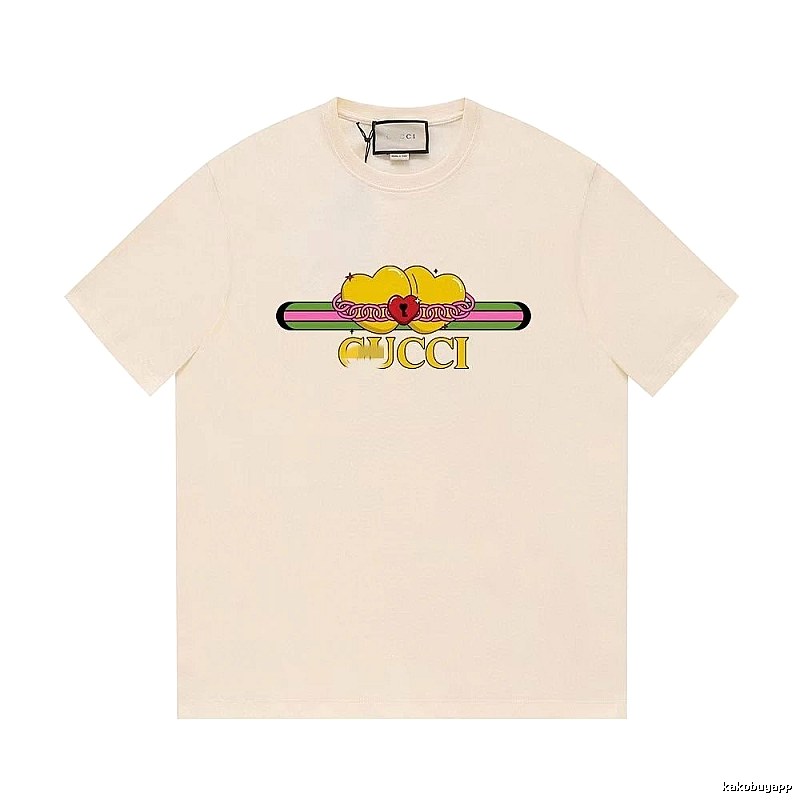 Gucci Double Heart Print Casual Style Off-White T-Shirt