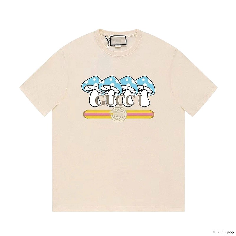 Gucci Mushroom Print Casual Style Off-white T-shirt