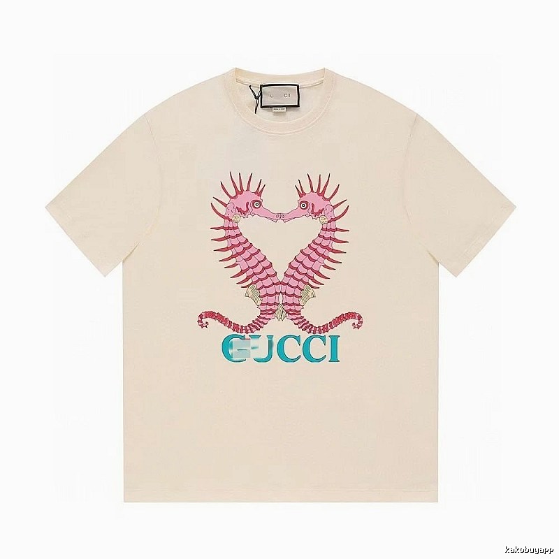 Gucci Seahorse Print Trendy Off-white Short Sleeve T-shirt