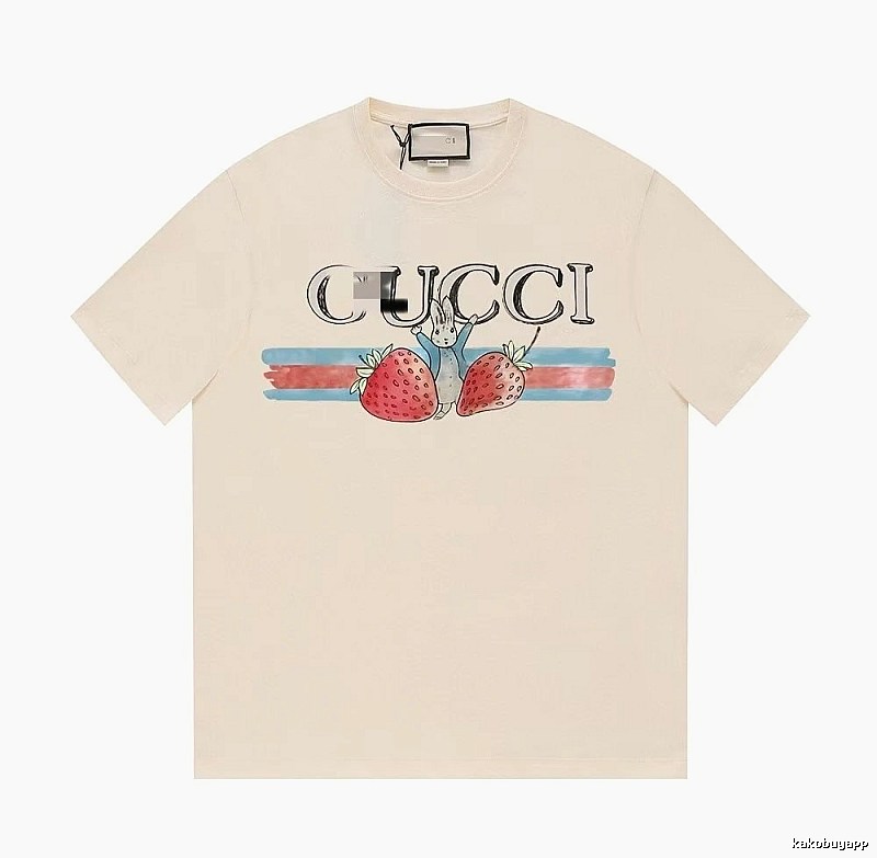 Gucci Strawberry Rabbit Print Vintage Off-white Short Sleeve T-Shirt