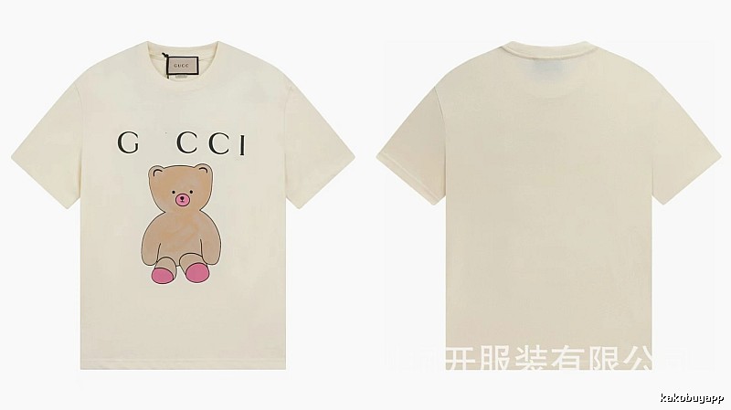 Gucci Teddy Bear Print Casual Style Off-White T-Shirt