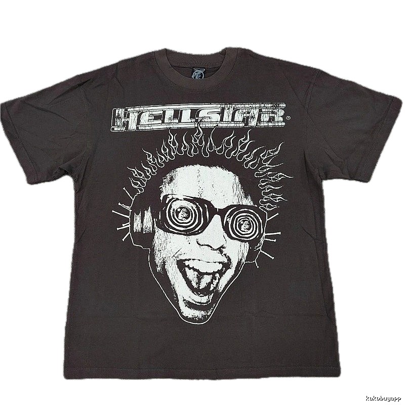 Hellstar Flame Portrait Street Style Charcoal Gray T-shirt
