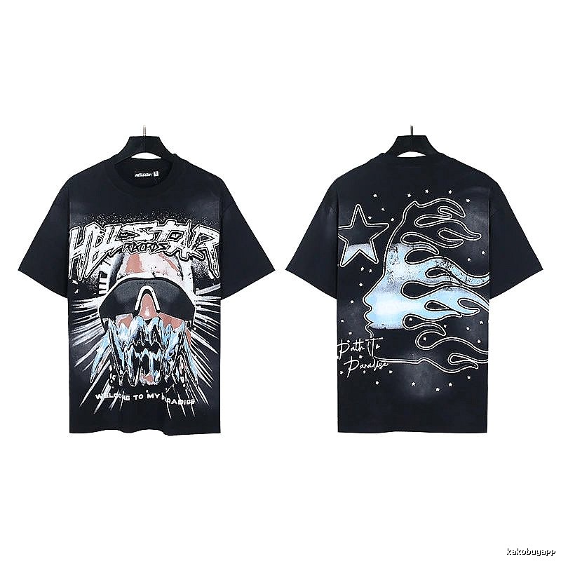 Hellstar Flame Print Street Style Black T-Shirt