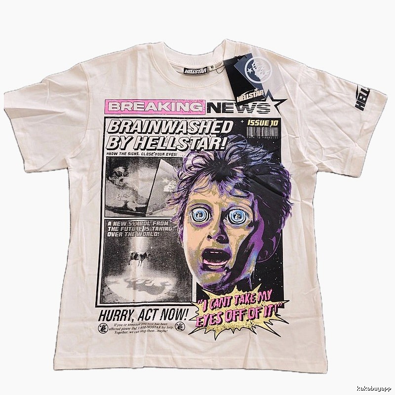 Hellstar Newspaper Print Street Style Off-white T-Shirt