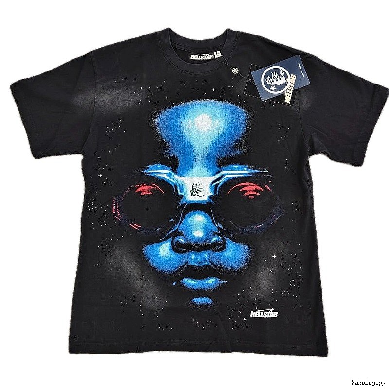 Hellstar Portrait Print Street Style Black T-Shirt