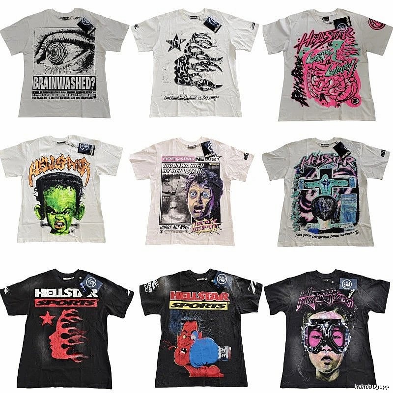 Hellstar Print Street Style Black and White T-shirt