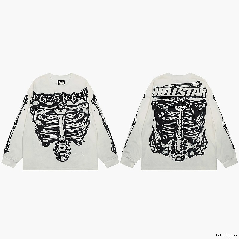 Hellstar Skull Print Dark Style Off-white Long Sleeve T-Shirt