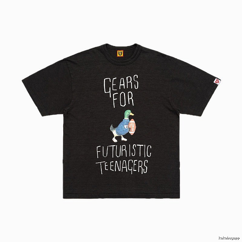 HUMAN MADE Green Duck Print Vintage Style Black T-Shirt
