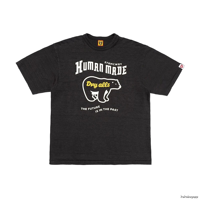 HUMAN MADE Polar Bear Print Vintage Style Charcoal Black T-Shirt