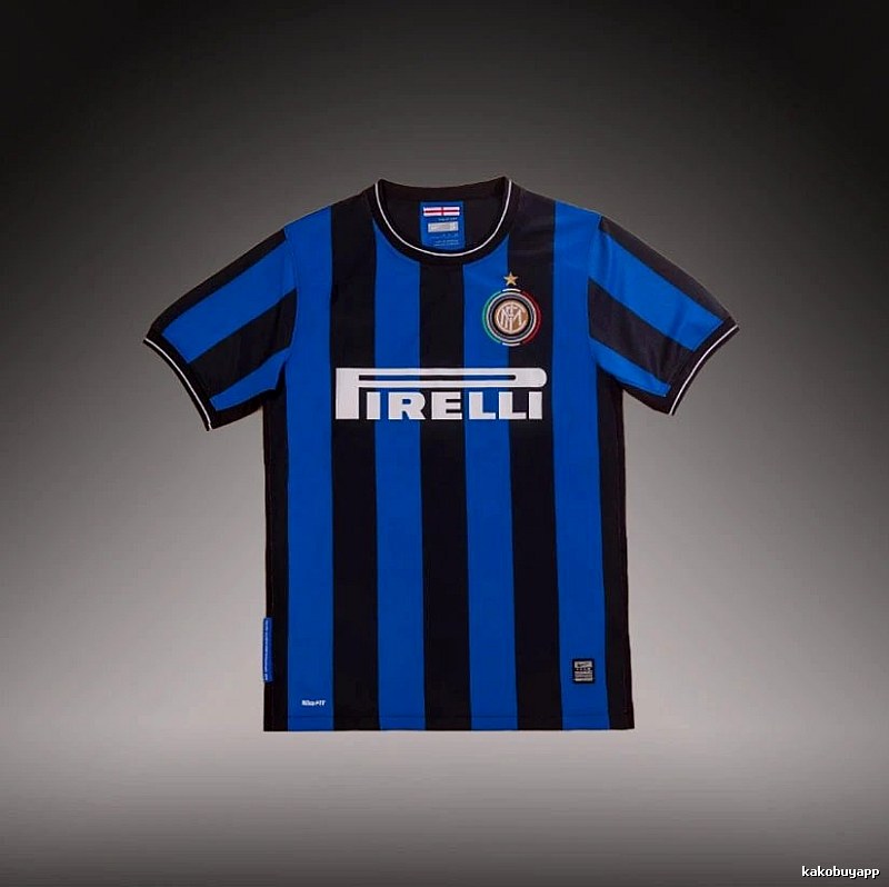 Inter Milan Monogram Brehme #3 soccer jersey Blue Black Striped for Layered Styling