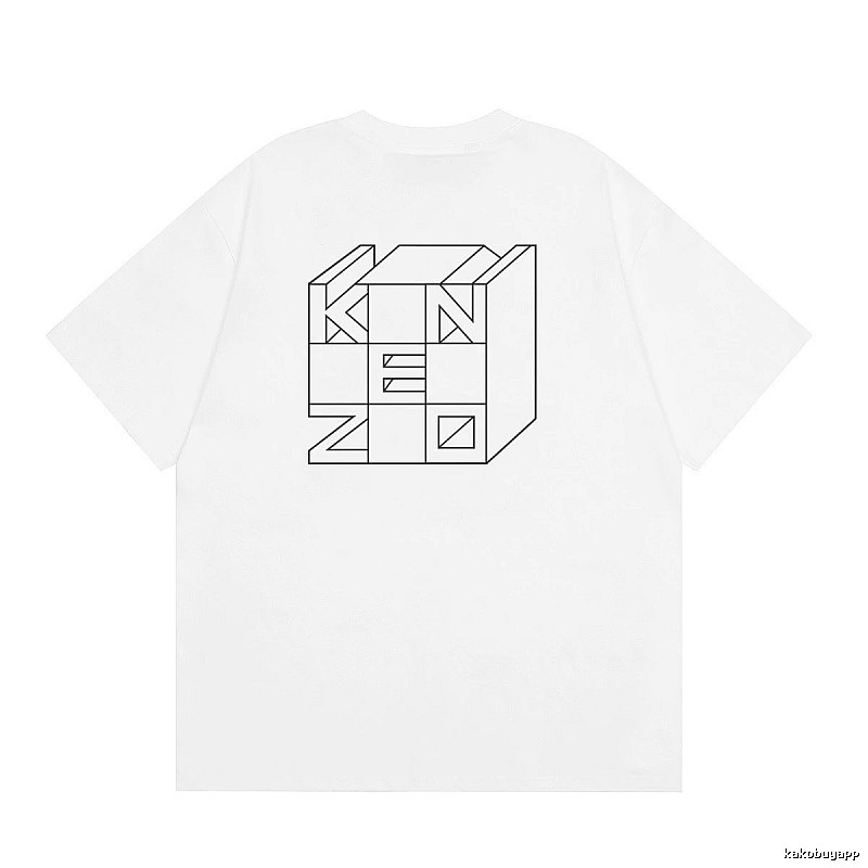 KENZO Geometric Lines Minimalist Style White T-shirt