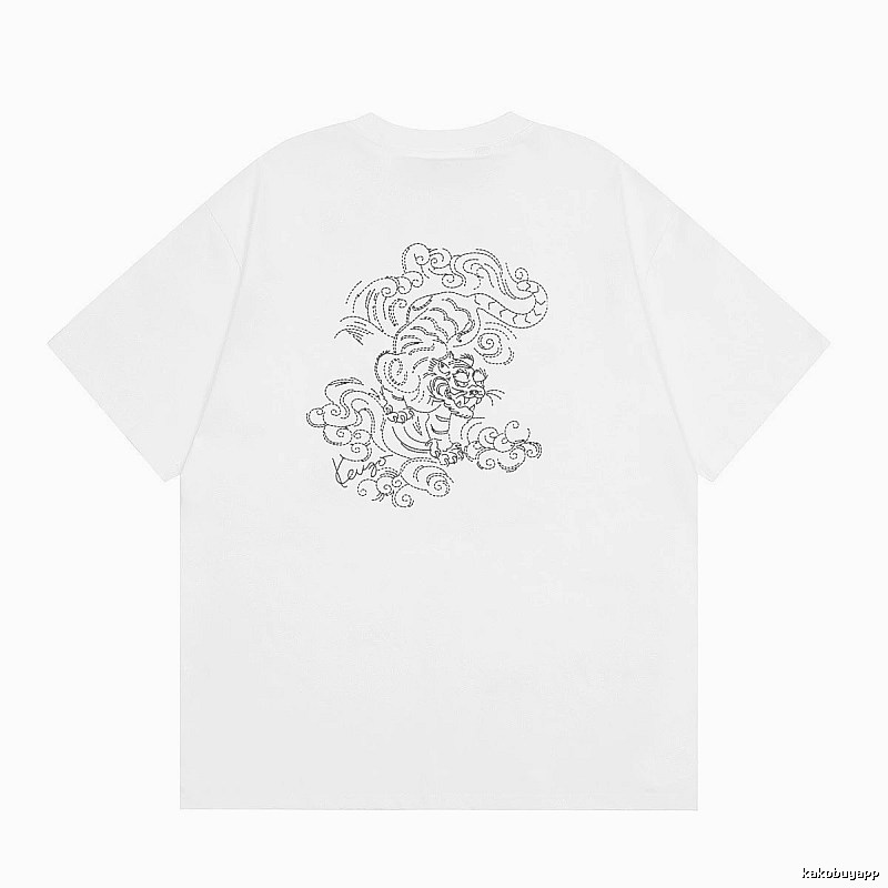 KENZO Line-drawn Tiger Chinese Style White Short-sleeve T-shirt