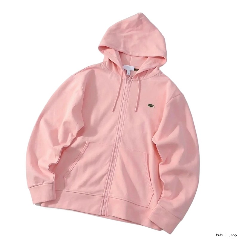 Lacoste pink simple style zip-up hoodie
