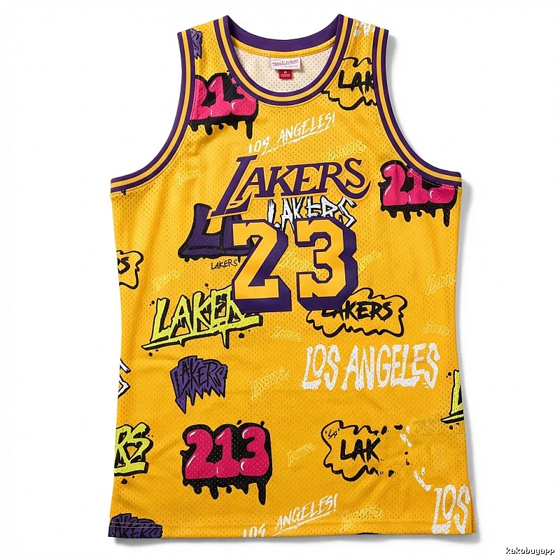 LBJ graffiti-style yellow jersey