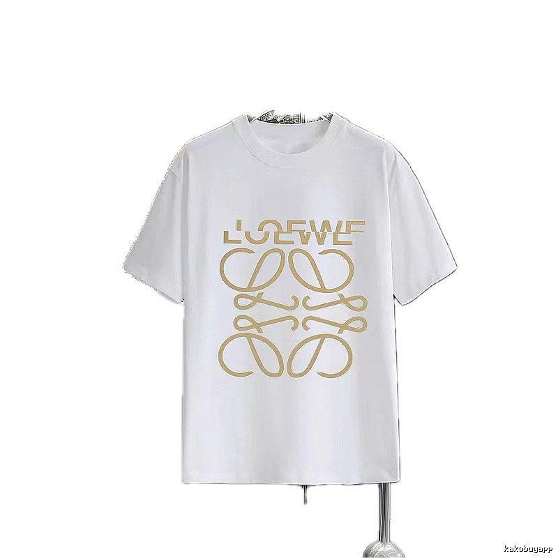 LOEWE Gold Hot-stamped Logo Light Luxury Style White T-Shirt