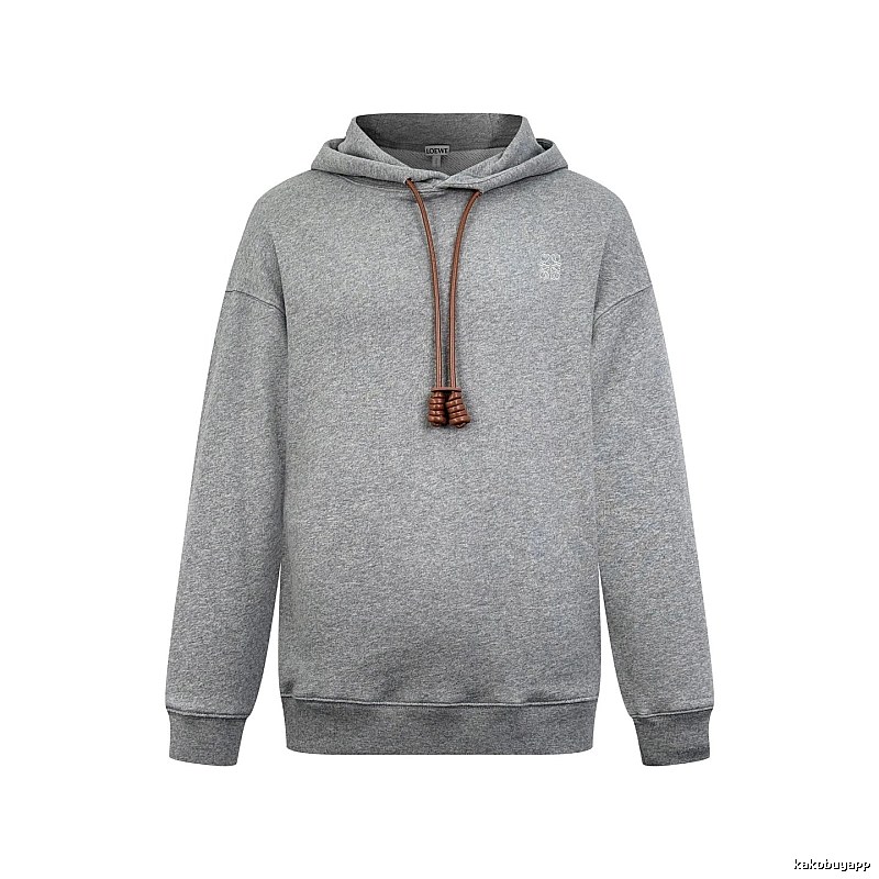 LOEWE Gray Hoodie with Drawcord Detail Hoodie for Travel Look