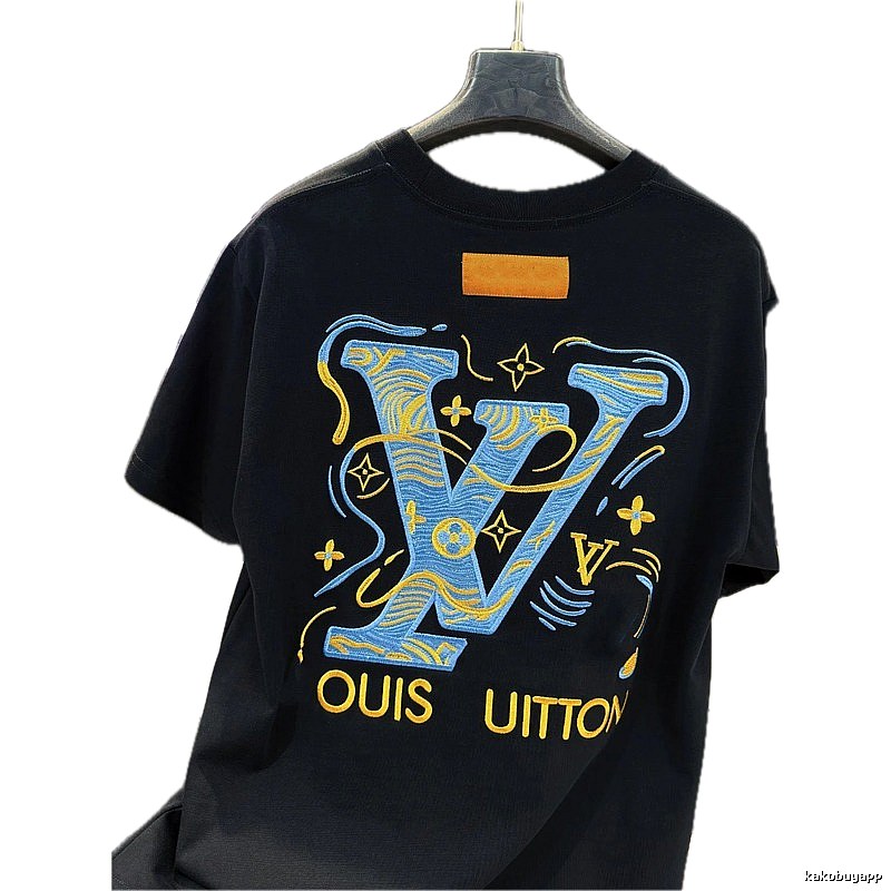 Louis Vuitton Embroidered Collection Trendy Style Black T-Shirt