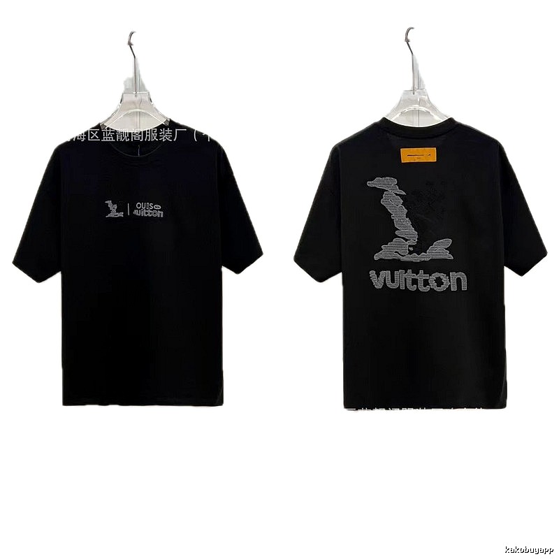 Louis Vuitton Embroidered Street Fashion Style Black Short-sleeve T-shirt
