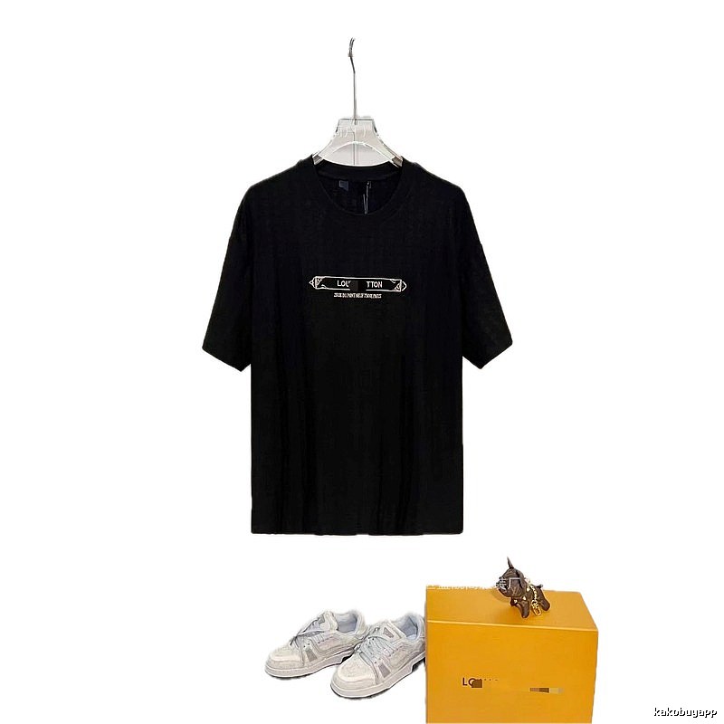Louis Vuitton Letter Print Casual Style Black T-Shirt