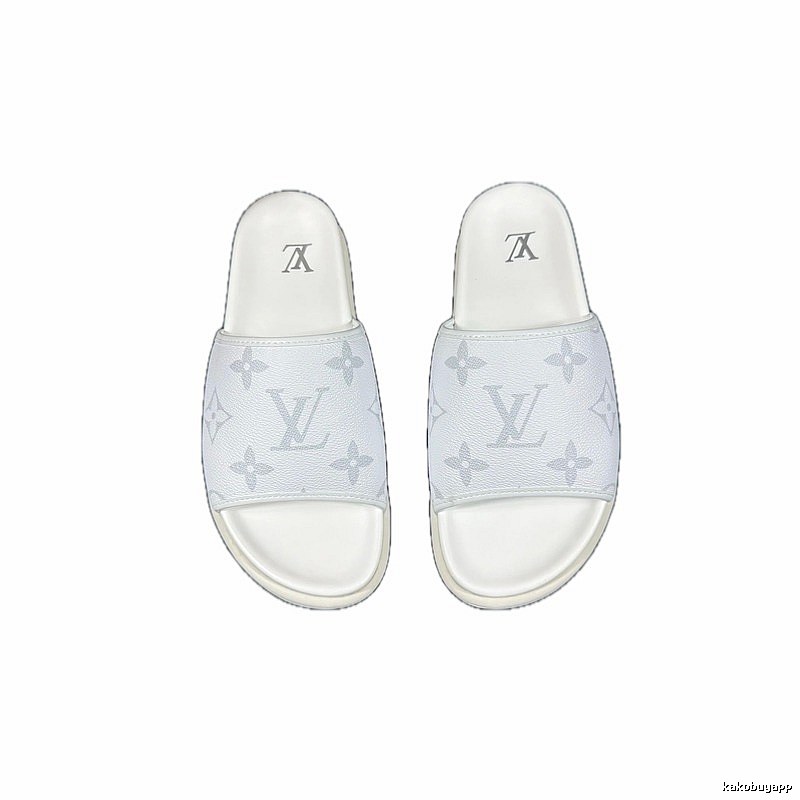 Louis Vuitton Monogram Light Luxury Style White Slide Sandals