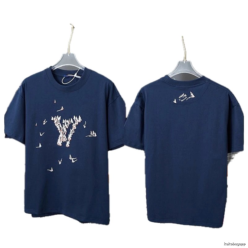 Louis Vuitton Origami Crane Casual Style Navy Blue T-Shirt
