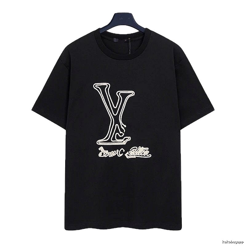 Louis Vuitton Trendy Embroidered Black Short-sleeve T-shirt