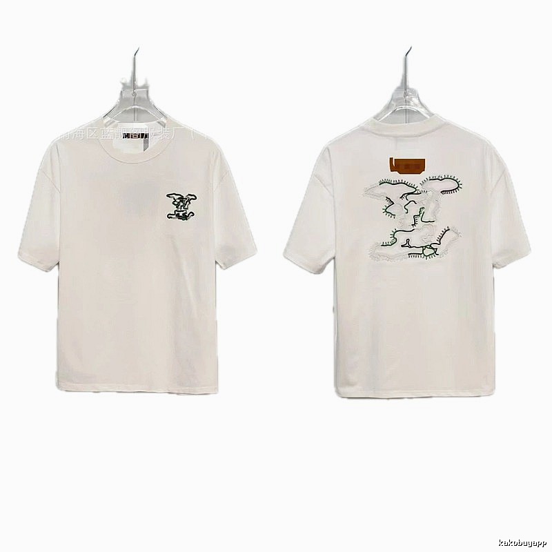 Louis Vuitton Trendy Map-Embroidered White Short-sleeve T-shirt