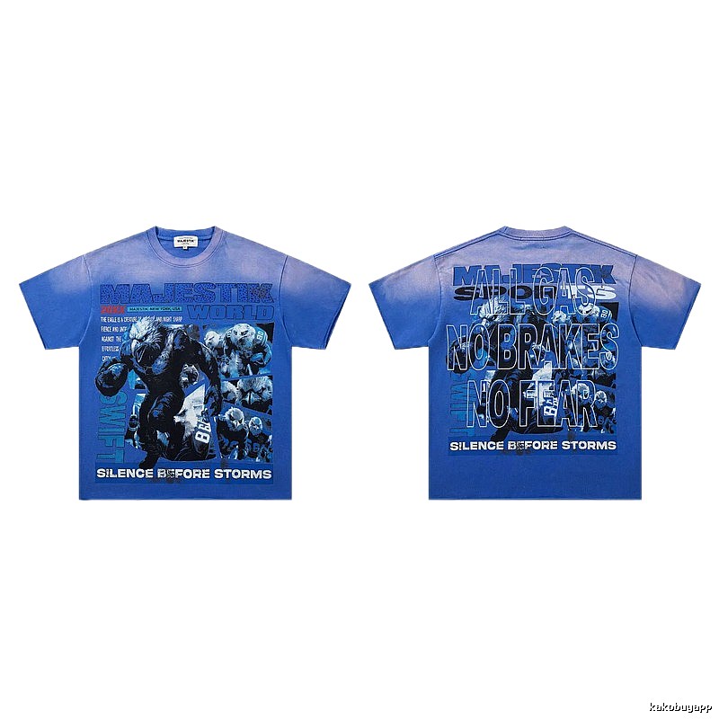 MAJESTIK American Street Style Gradient Blue Printed Short-sleeve T-shirt