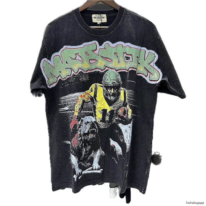 MAJESTIK Vintage Distressed Rugby Black T-Shirt