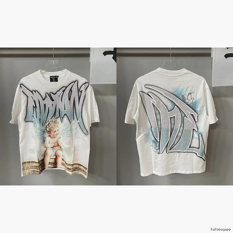 Mixed Emotion Angel Rhinestone Street-style White T-Shirt